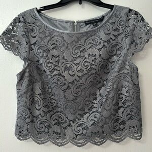 NWT WHBM Gray Lace Top